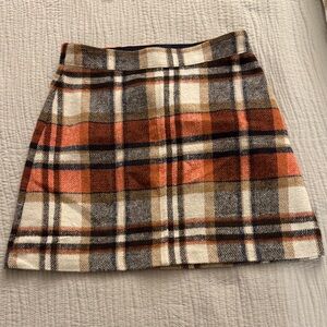 Lulus navy/orange/cream plaid skirt